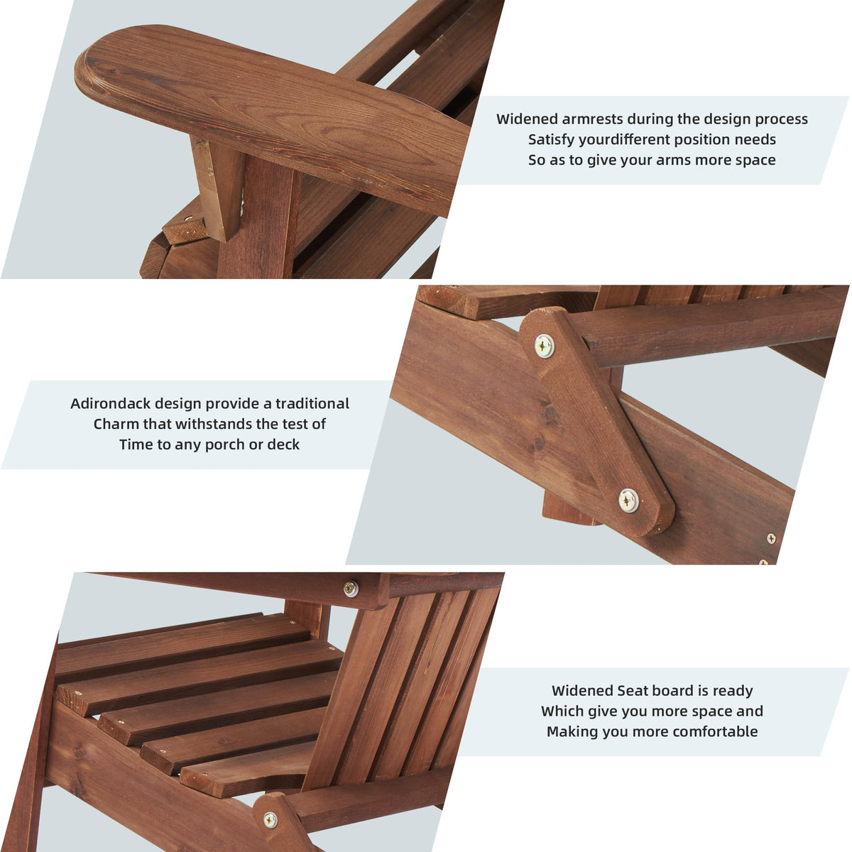 Folding Adirondack Chairs Set of 2 Solid Cedar Wood T15034