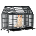 52 Inch Heavy Duty XXL Dog Crate with Open Roof Top, Trays and Wheels Q923119
