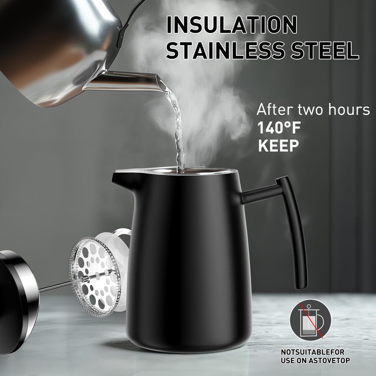 50oz Stainless Steel Insulated French Press Coffee Maker N947