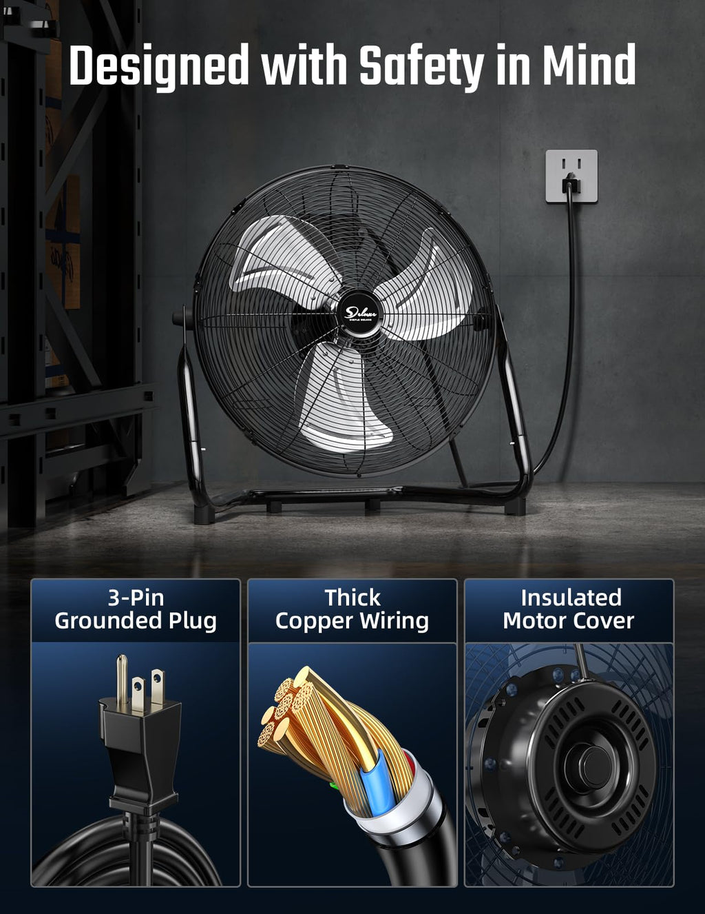 18 Inch 3-Speed High Velocity Metal Industrial Floor Fans Black 2 Pack P22321
