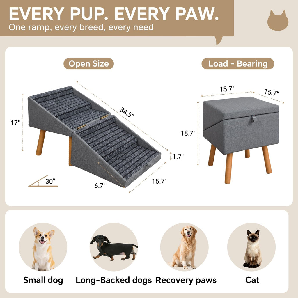 2-in-1 Wooden Pet Stairs & Ottoman D569