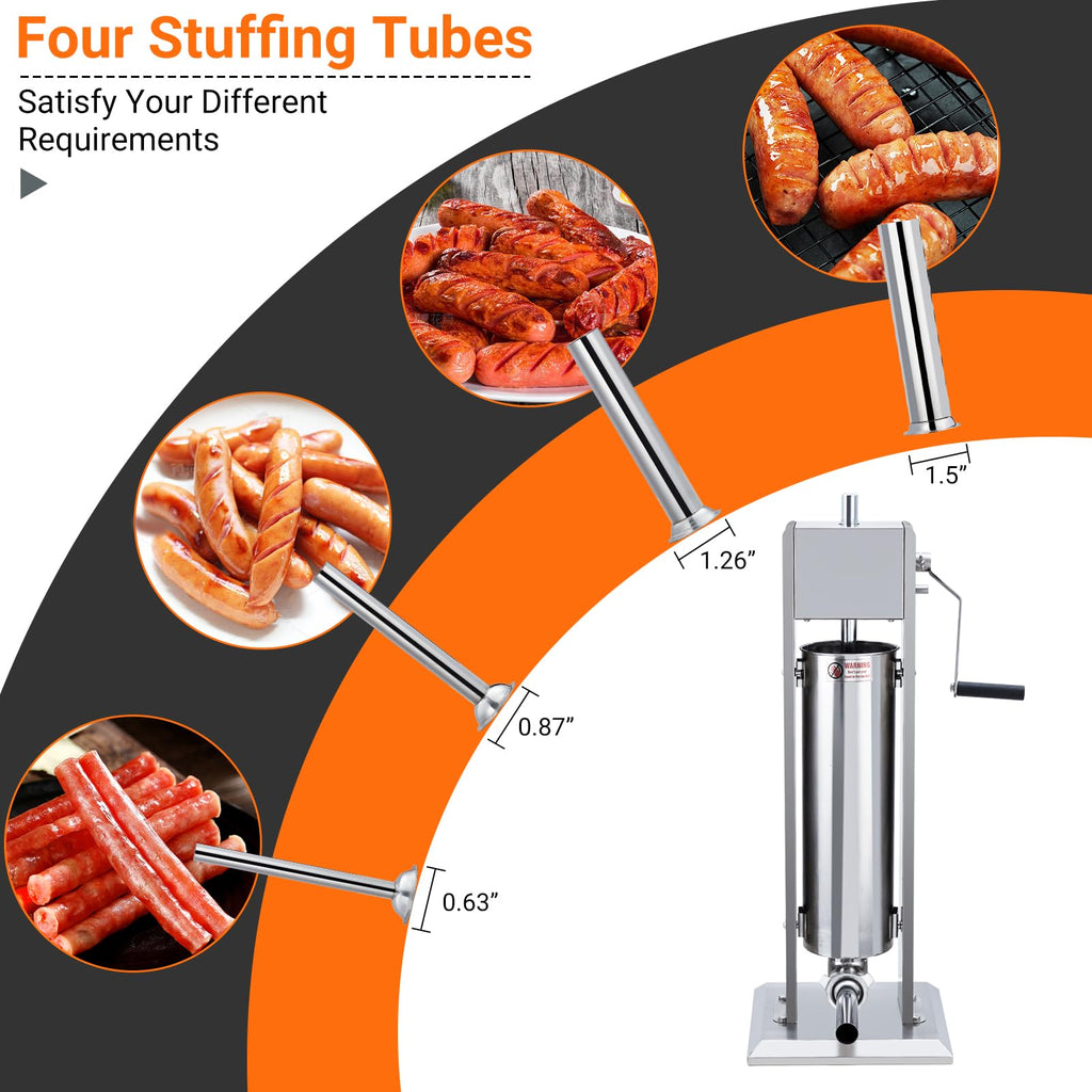 Manual Stainless Steel Sausage Stuffer with 4 Stuffing Tubes D777