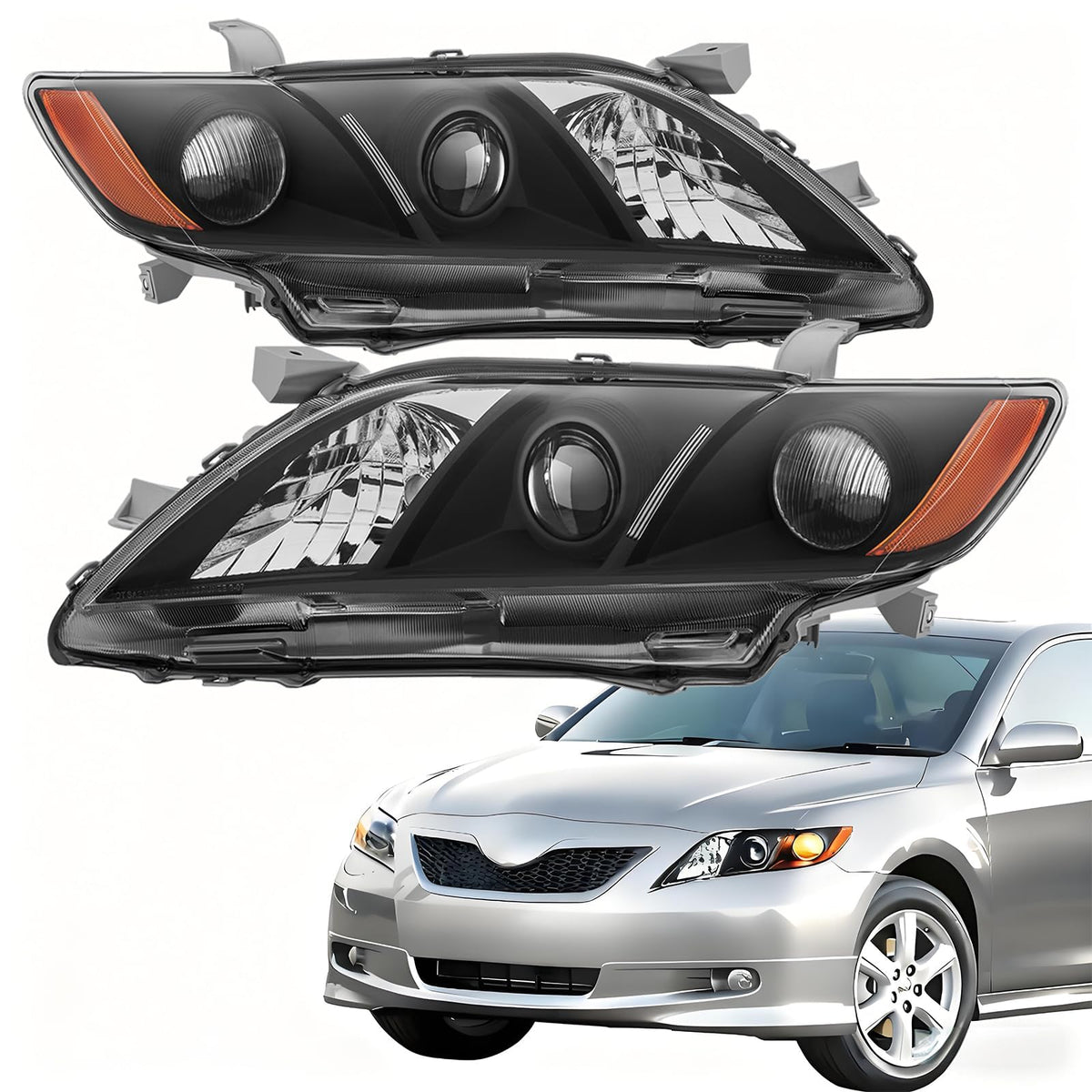 2PCS Black Housing Clear Lens Headlight Assembly Set T909