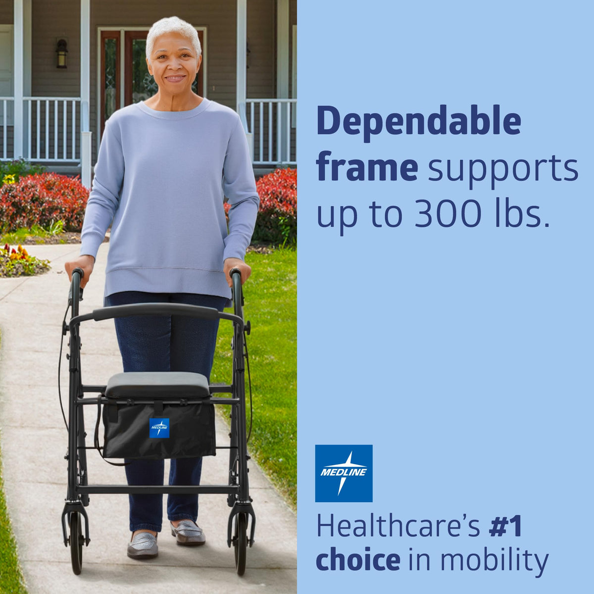 Burgundy Aluminum Rollator Walker with 8” Wheels and Padded Seat N4330