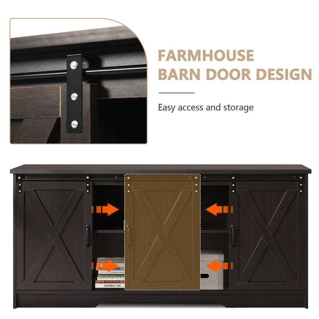 65 Inch TV Stand with Sliding Barn Doors G7382