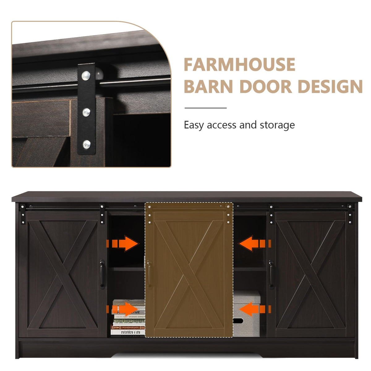 65 Inch TV Stand with Sliding Barn Doors G7382