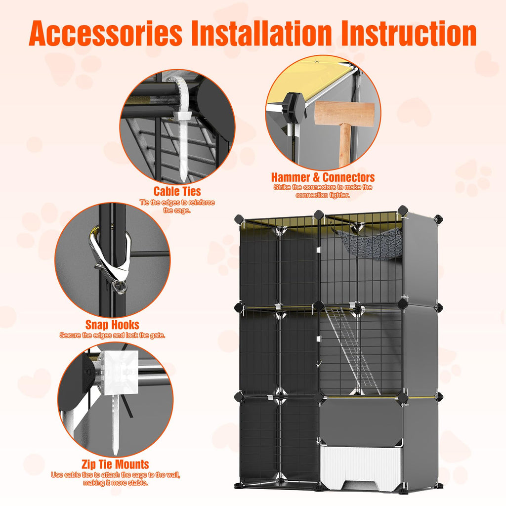 3-Tier Cat Cage with Litter Box, Hammock & Ladders Q173069