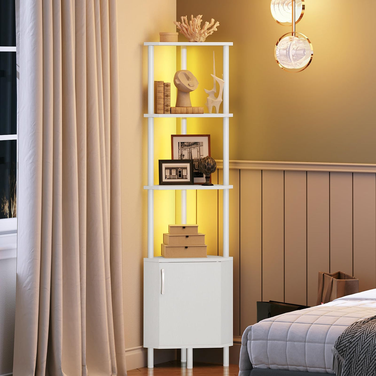 White 5-Tier Corner Cabinet with Doors F118