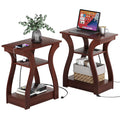 Cherry End Tables Set of 2 with Charging Station K4110
