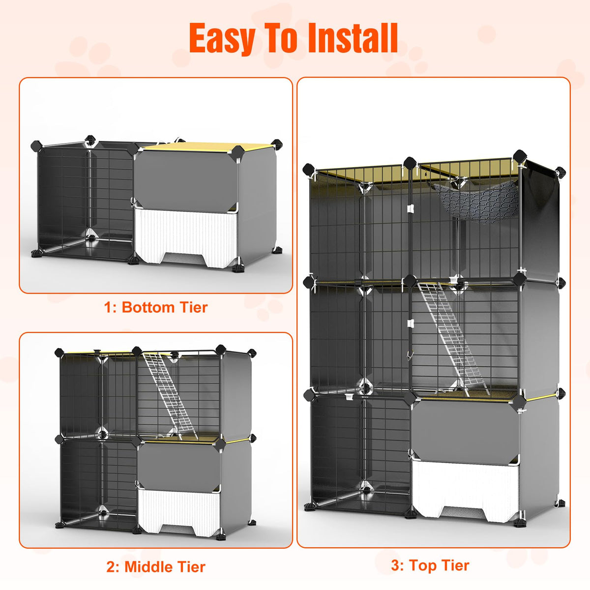 3-Tier Cat Cage with Litter Box, Hammock & Ladders Q173069