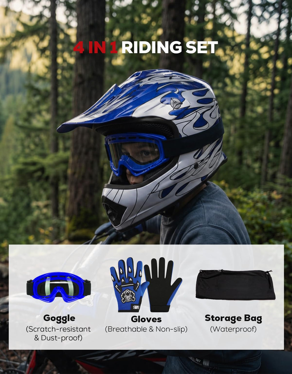 Youth DOT Approved Full Face Motocross Helmet D3856
