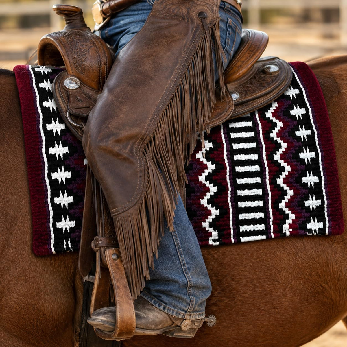 Burgundy Black White Tribal Horse Saddle Pad K81509