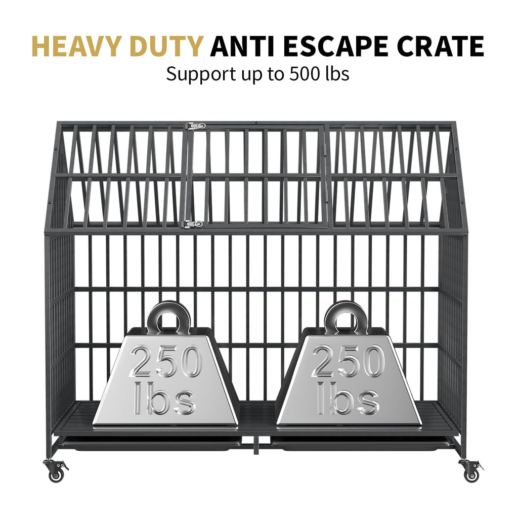 52 Inch Heavy Duty XXL Dog Crate with Open Roof Top, Trays and Wheels Q923119