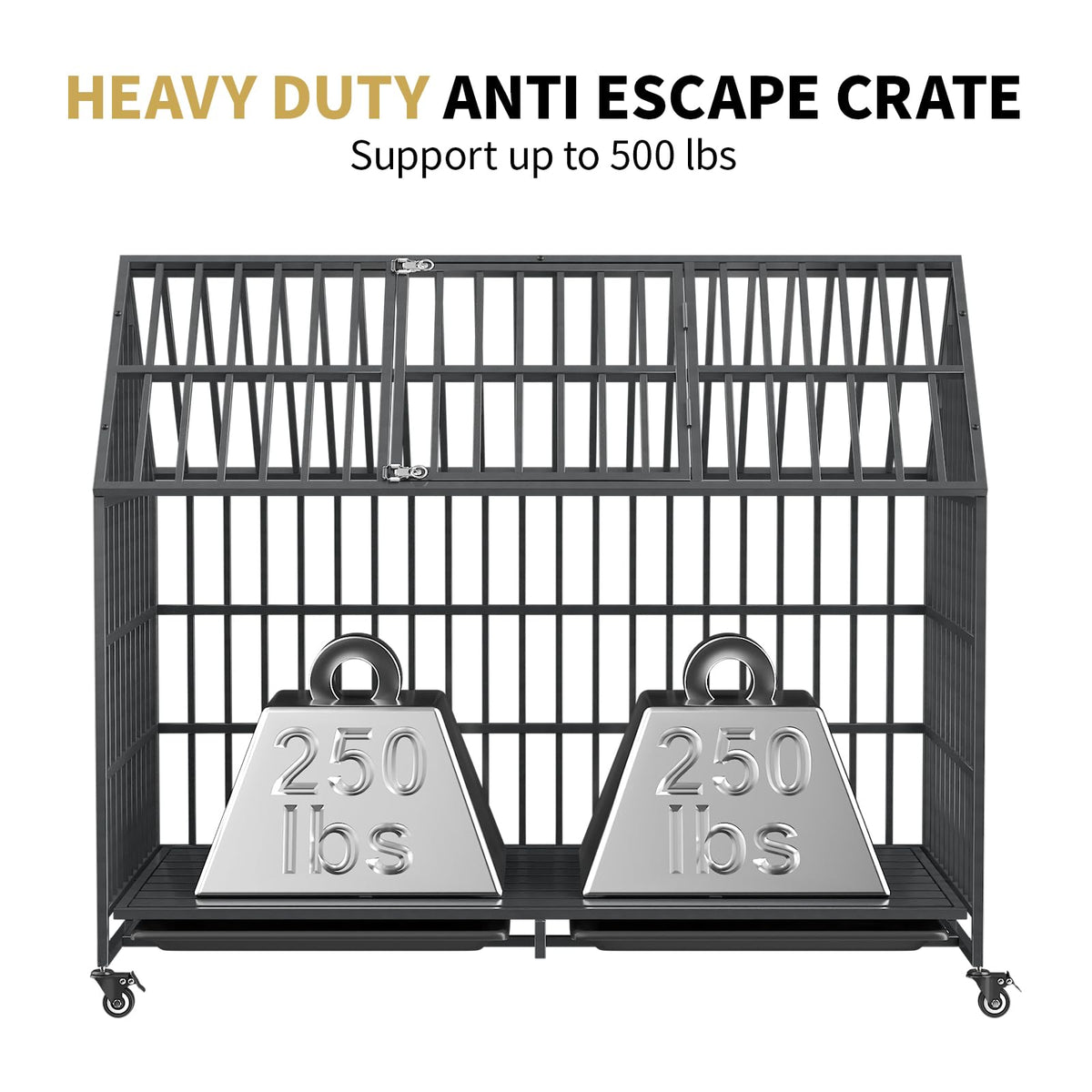 52 Inch Heavy Duty XXL Dog Crate with Open Roof Top, Trays and Wheels Q923119