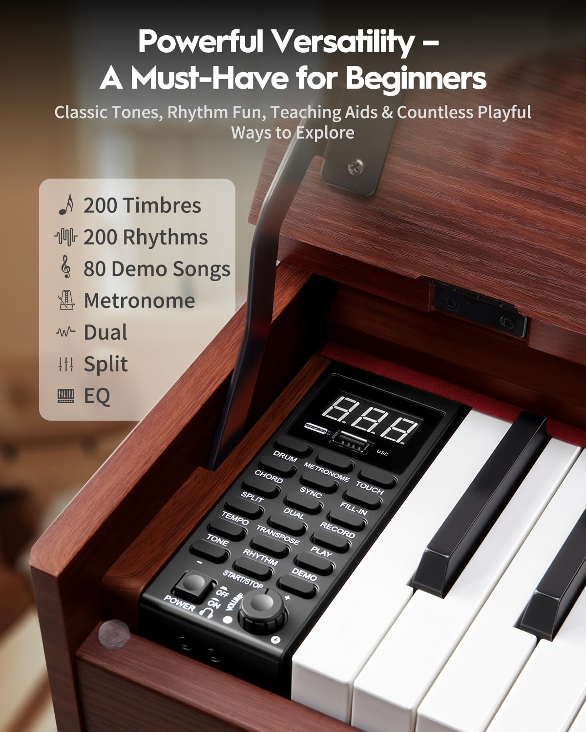 88 Keys Hammer-Action Fully Weighted Digital Piano with Furniture Stand B4370
