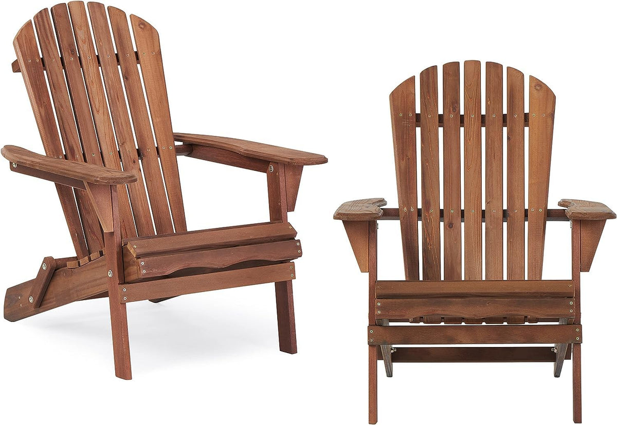 Folding Adirondack Chairs Set of 2 Solid Cedar Wood T15034