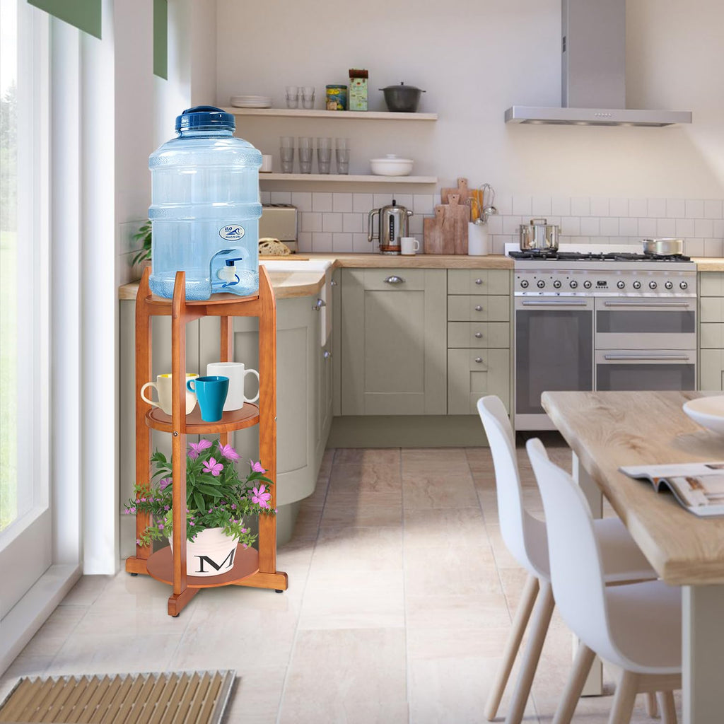 Solid Wood Water Dispenser Floor Stand with 3 Shelves A509891