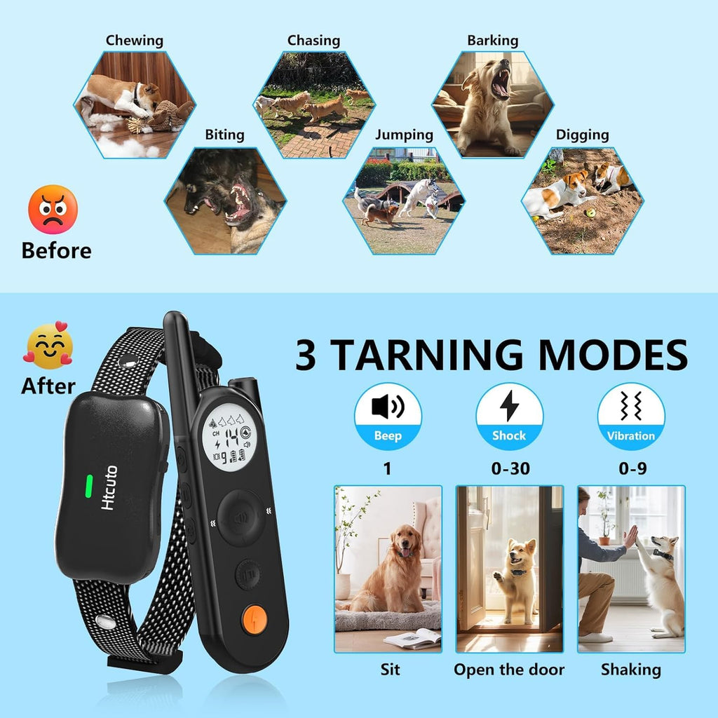 Wireless Dog Fence & Training Collar for 2 Dogs, IPX7 Waterproof, Black H8428