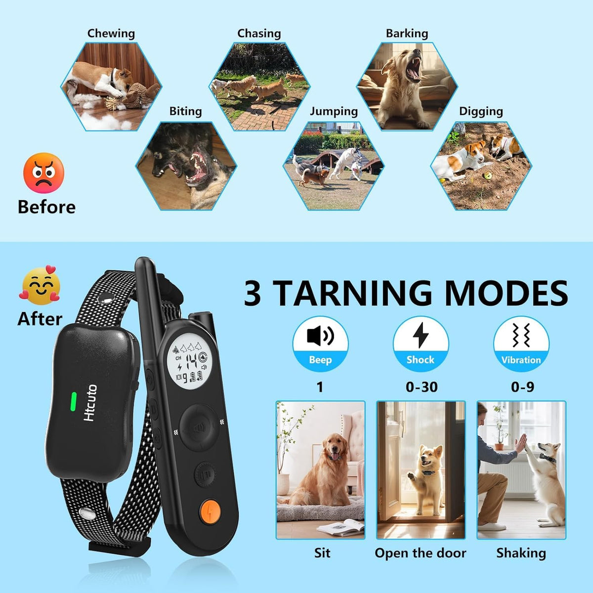 Wireless Dog Fence & Training Collar for 2 Dogs, IPX7 Waterproof, Black H8428