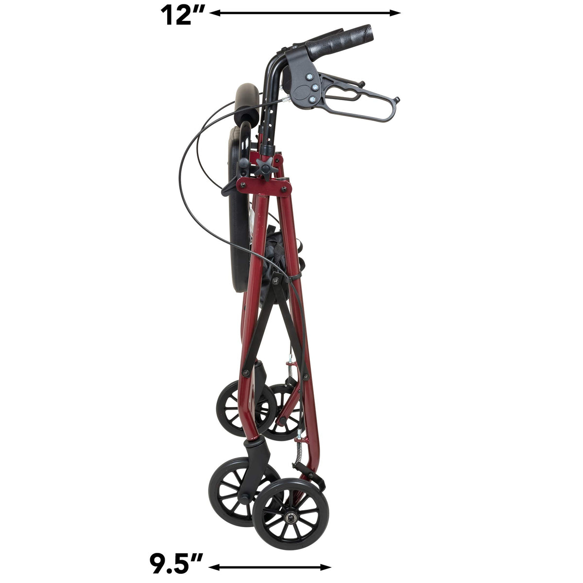 Aluminum Rollator Walker with Seat, 6-inch Wheels, Foldable, Burgundy L3625