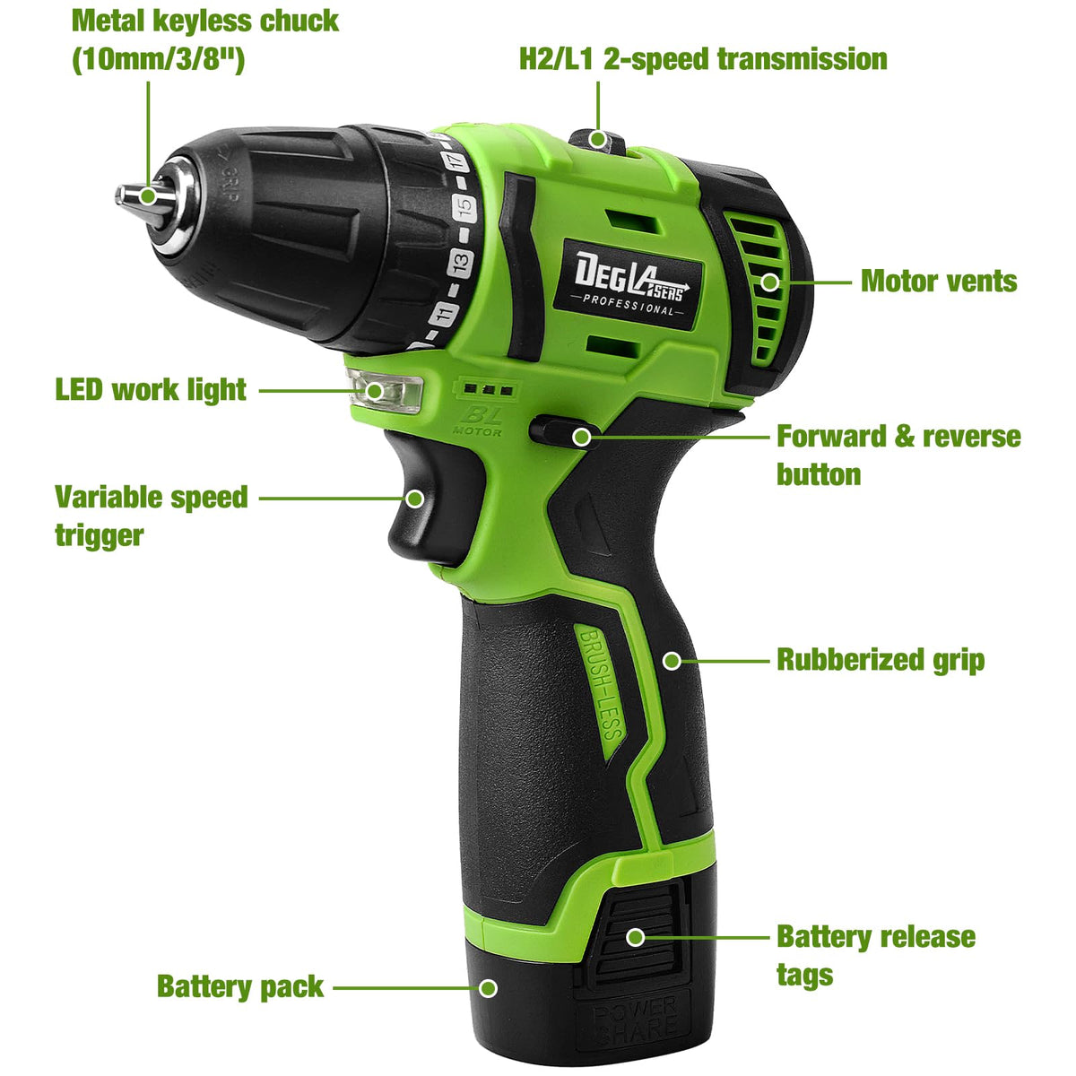 16.8V Cordless Brushless Power Drill with Battery and Charger E940