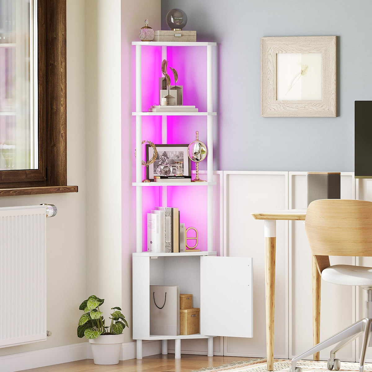 White 5-Tier Corner Cabinet with Doors F118
