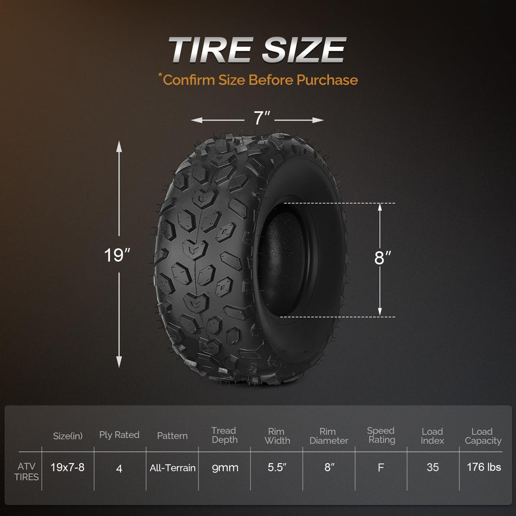 19x7-8 Tubeless ATV UTV Tires Set of 2 O234