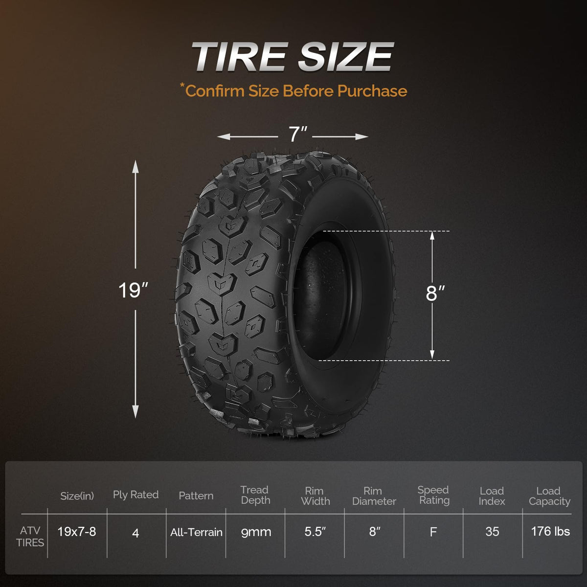 19x7-8 Tubeless ATV UTV Tires Set of 2 O234