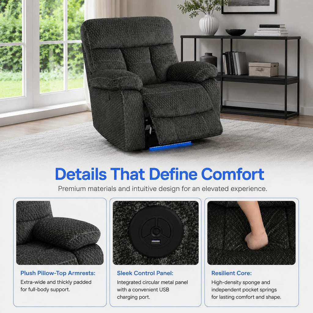 Gray Wool 3 Piece Power Reclining Sofa Set with USB Ports and LED Lights F704146