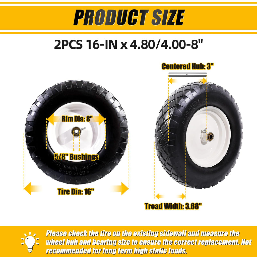 4.80/4.00-8" Flat Free Wheelbarrow Tire and Wheel G155