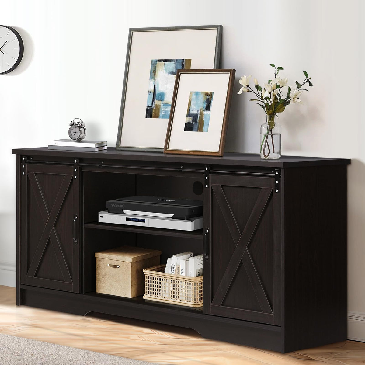 65 Inch TV Stand with Sliding Barn Doors G7382