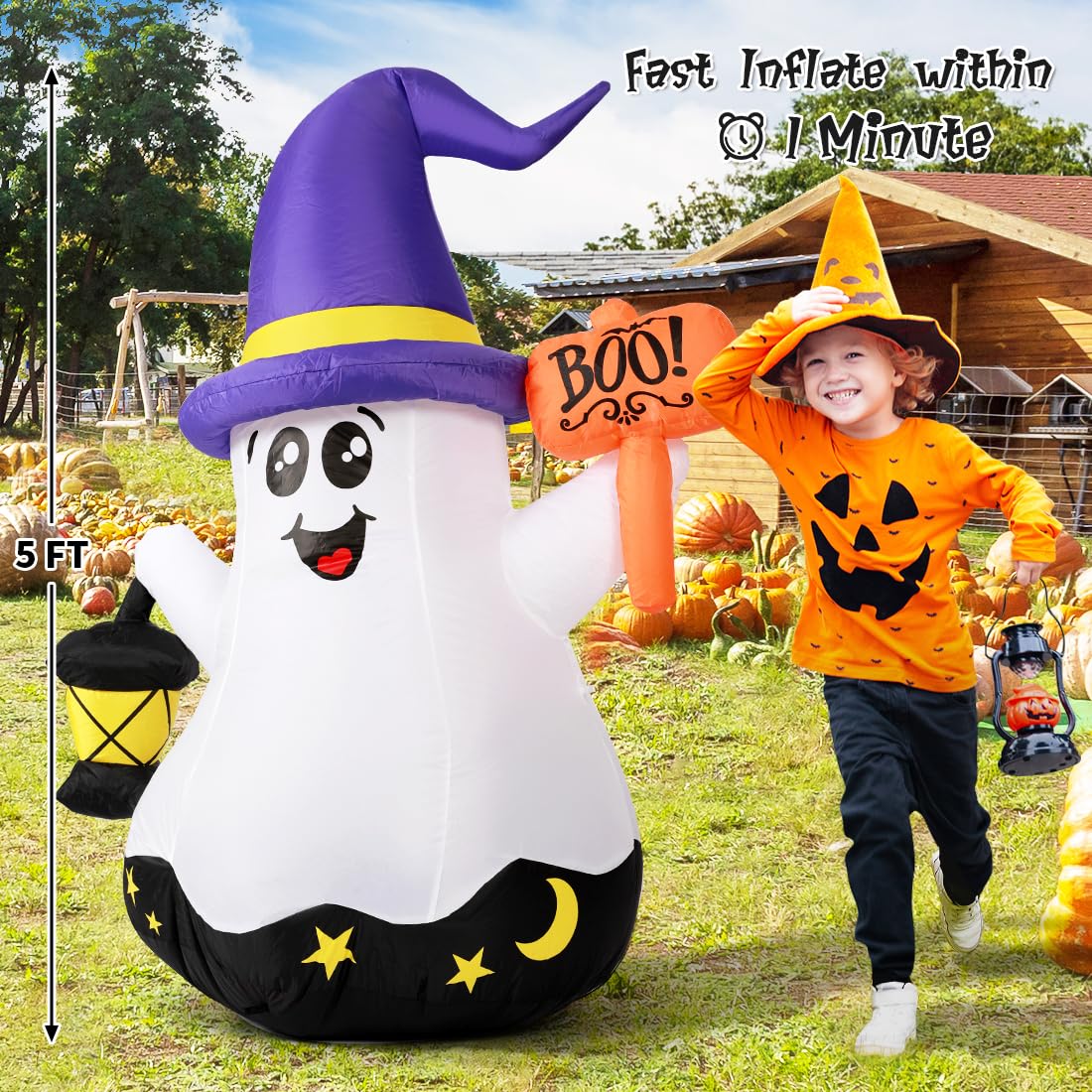 5 FT Halloween Inflatables Ghost with Built-in LEDs M807693