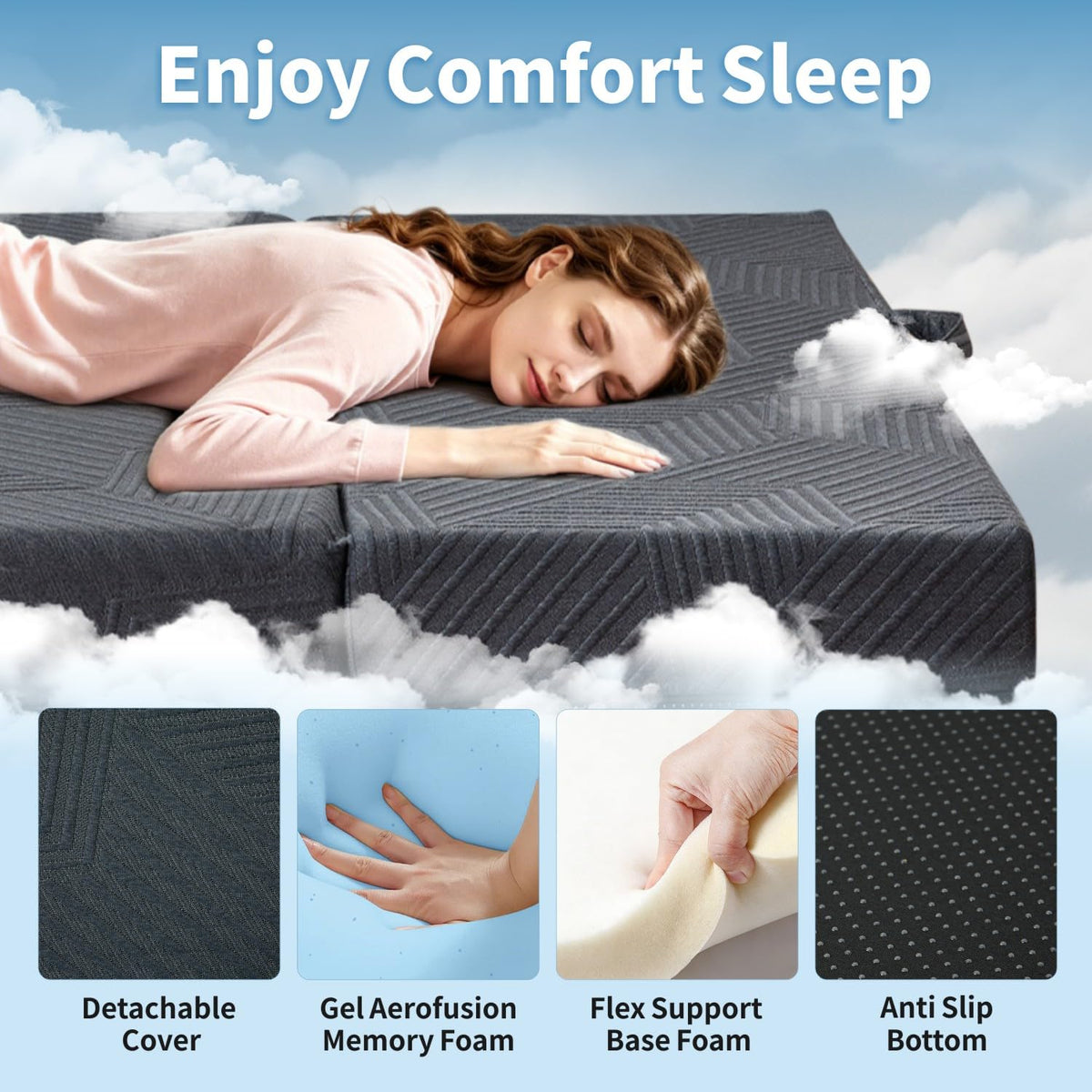 6 Inch Foldable Memory Foam Mattress Queen Size T15529
