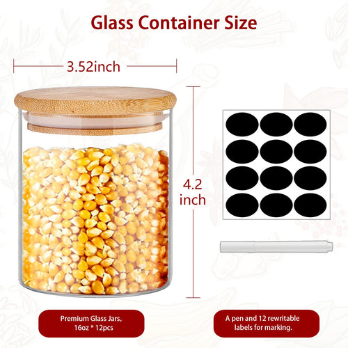 16 oz Glass Food Storage Jars with Bamboo Lids R87600