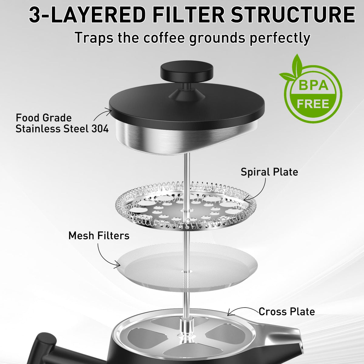 50oz Stainless Steel Insulated French Press Coffee Maker N947