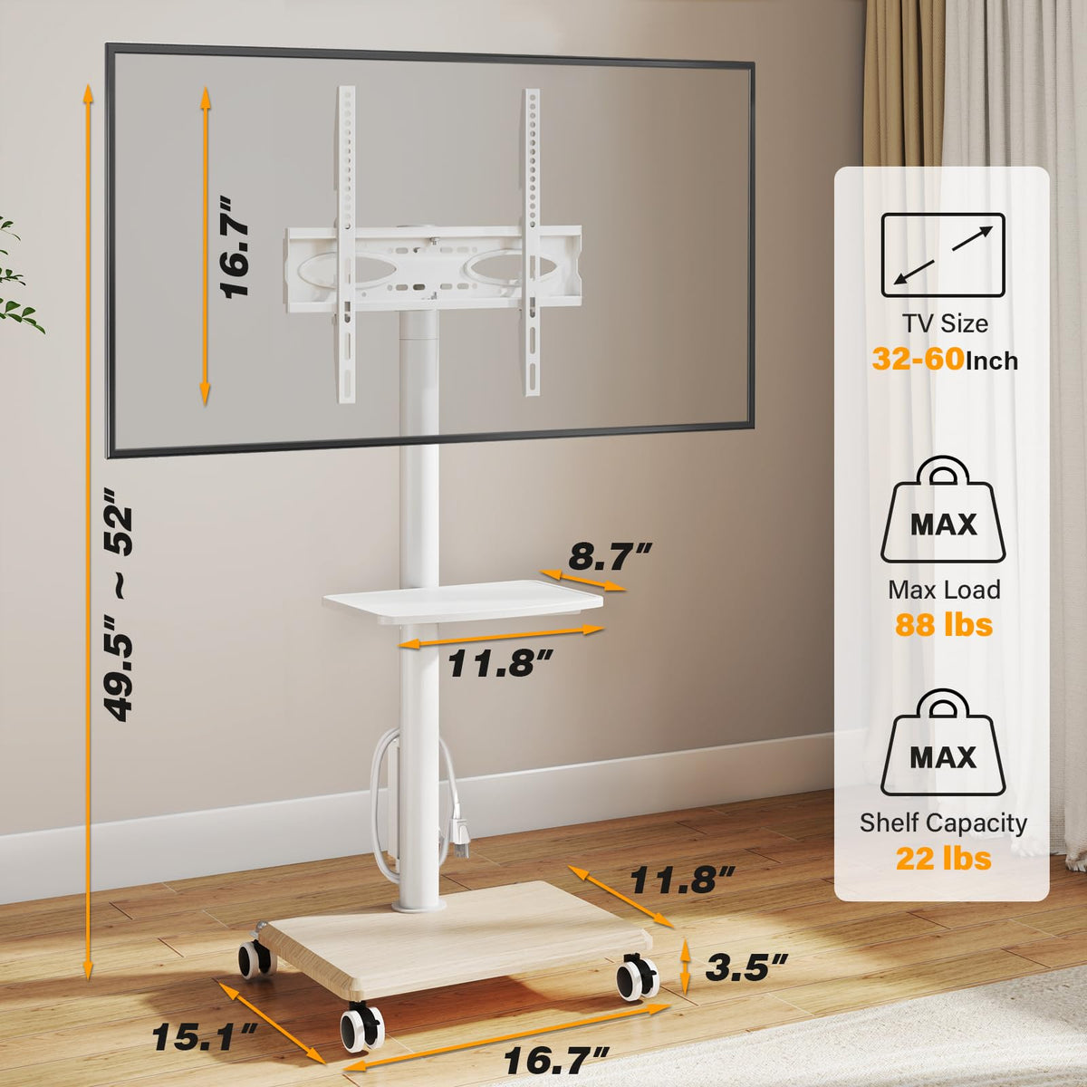 Rolling TV Stand with Power Outlet for 32-60 inch TVs A75819