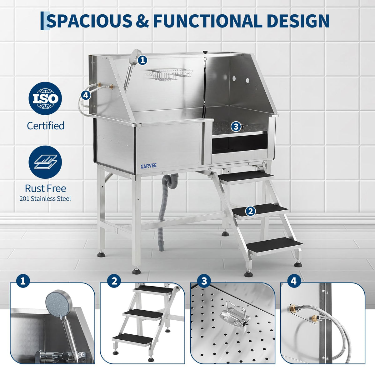 46 Inch Stainless Steel Dog Washing Station with Stair W62182