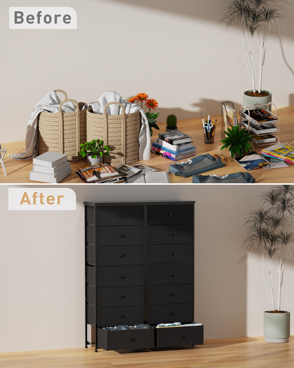 Tall Fabric 7 Drawer Dresser with Steel Frame Wood Top V20554
