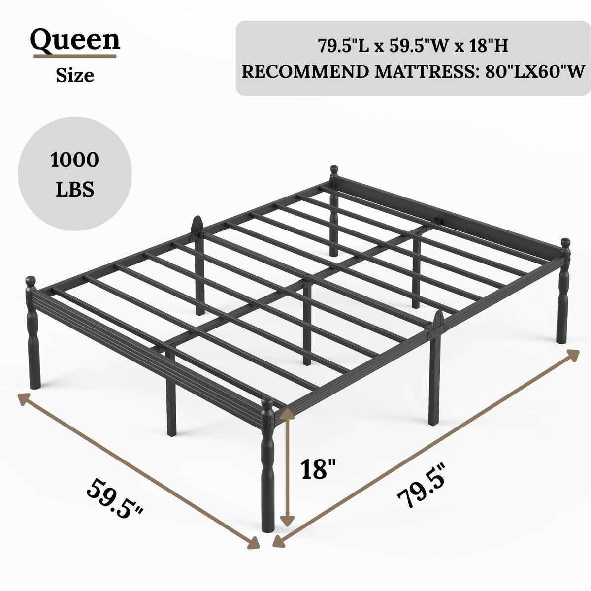 18" Metal Queen Platform Bed Frame Q62201
