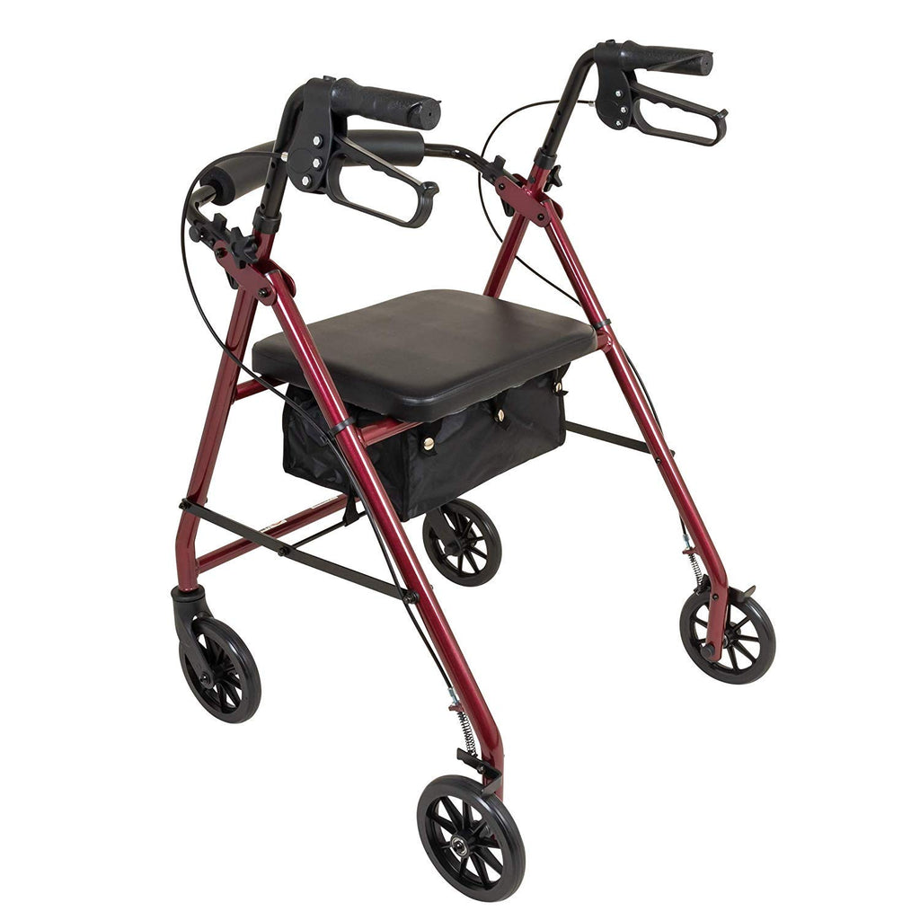 Aluminum Rollator Walker with Seat, 6-inch Wheels, Foldable, Burgundy L3625