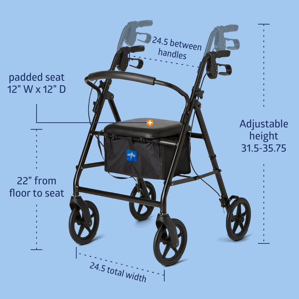 Burgundy Aluminum Rollator Walker with 8” Wheels and Padded Seat N4330