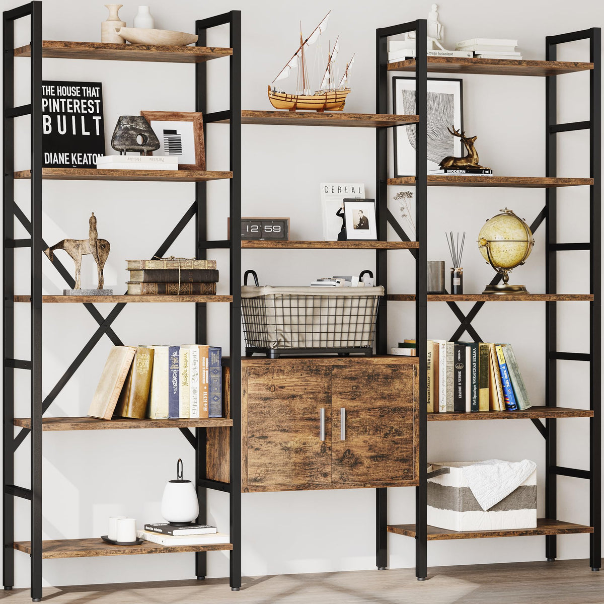 70 x 70" 5 Tier Bookcase with Storage Cabinet Rustic Brown R3981