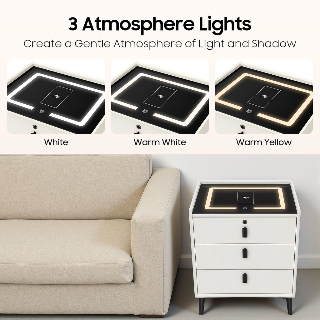 LED Nightstand with Charging Station and Drawers C34053
