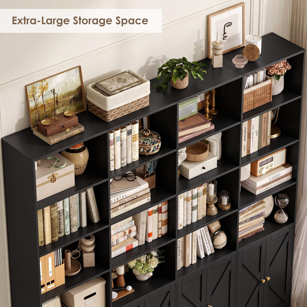 72.8" Black Bookshelf with 8 Doors T501881
