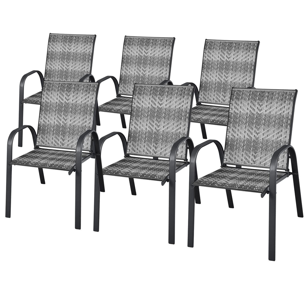 Stackable PE Wicker Patio Arm Chairs Set of 6 D268