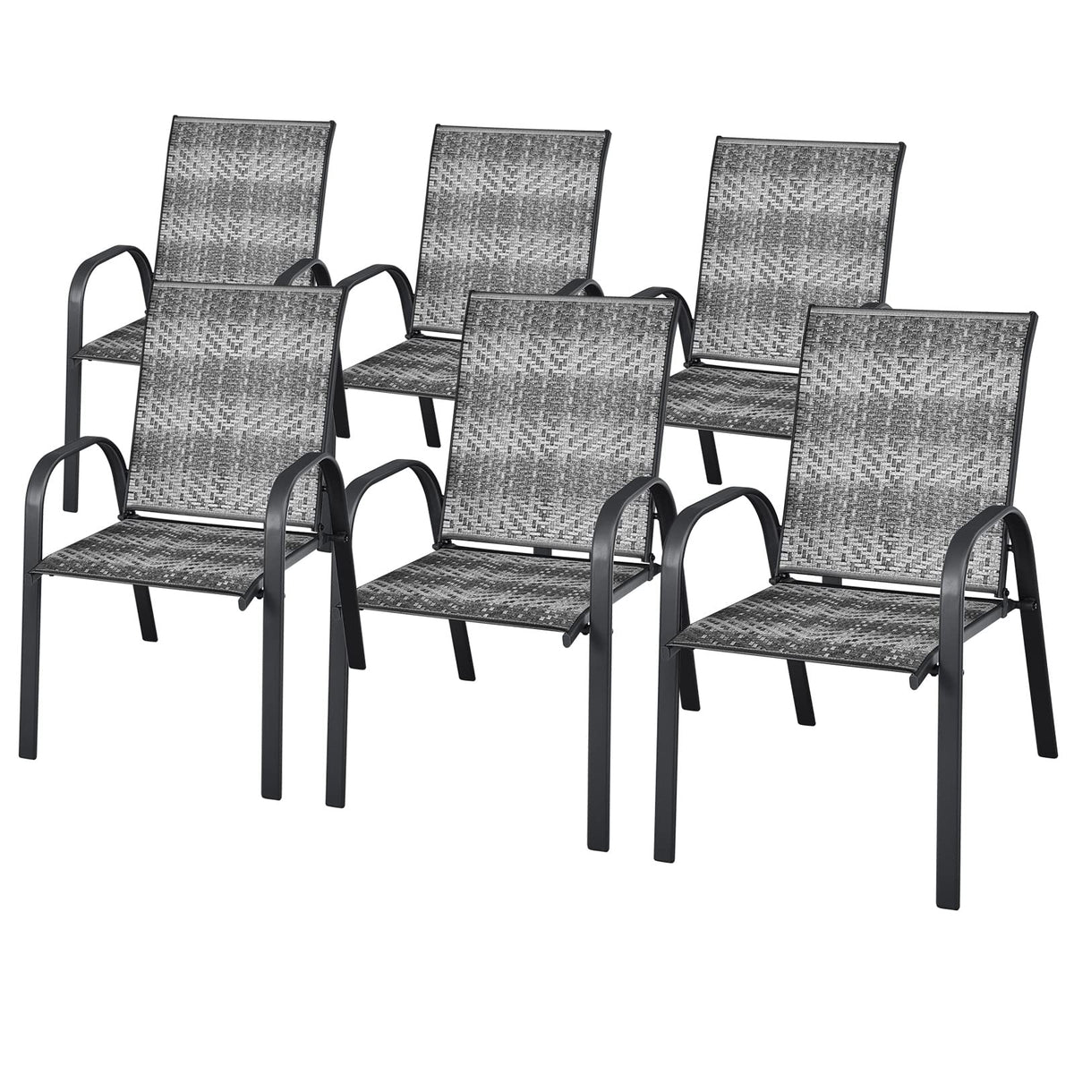 Stackable PE Wicker Patio Arm Chairs Set of 6 D268