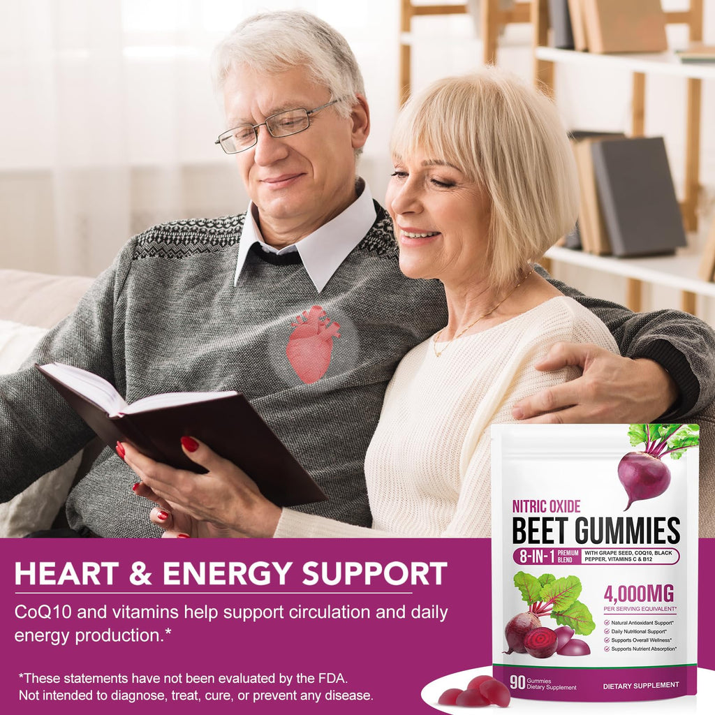 Beetroot Gummies 90 Gummies Beetroot Extract Supplement with COQ10 Vitamin C B12 Grape Seed Extract Y64906