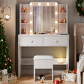 White Vanity Desk with Lighted Mirror and Chair K972