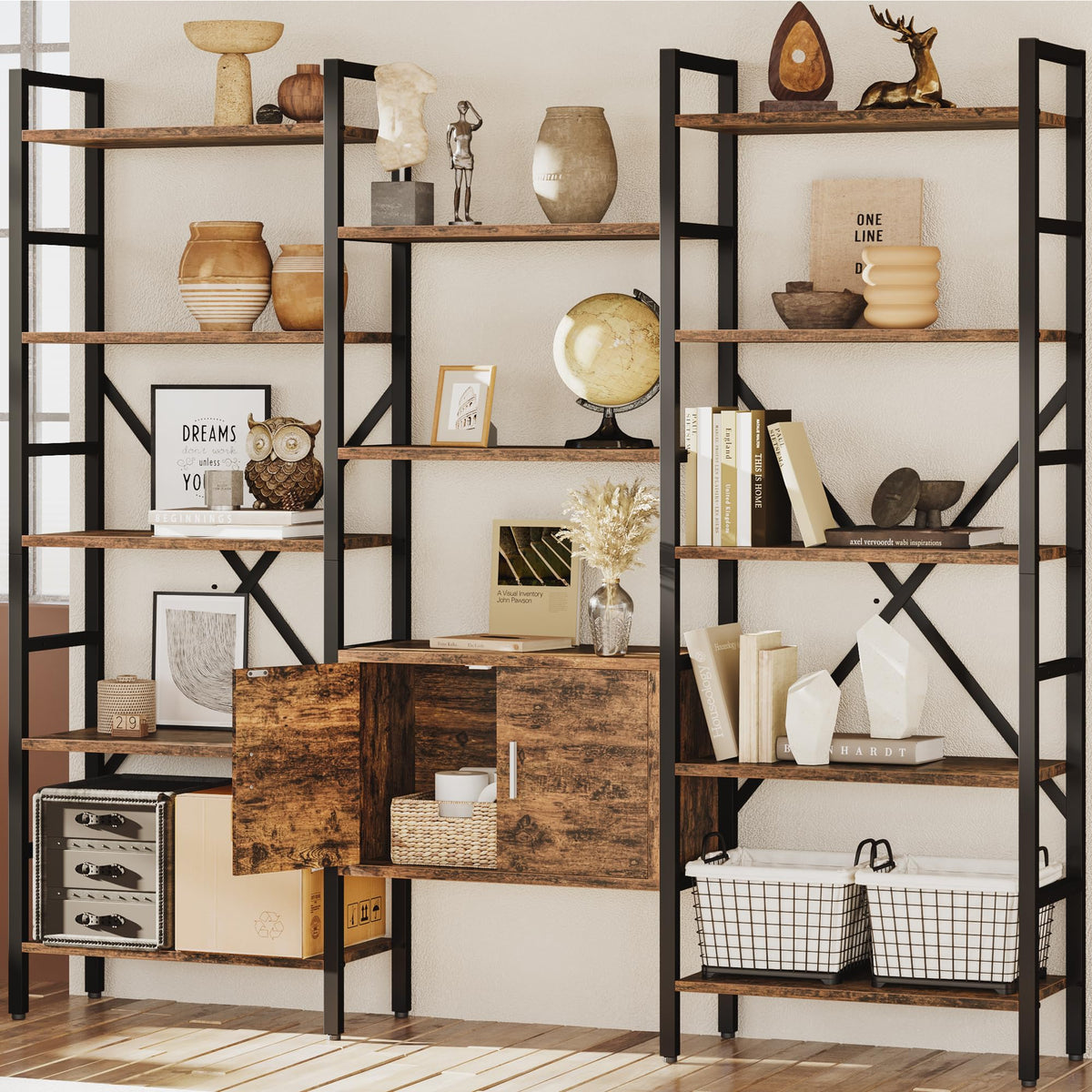 70 x 70" 5 Tier Bookcase with Storage Cabinet Rustic Brown R3981