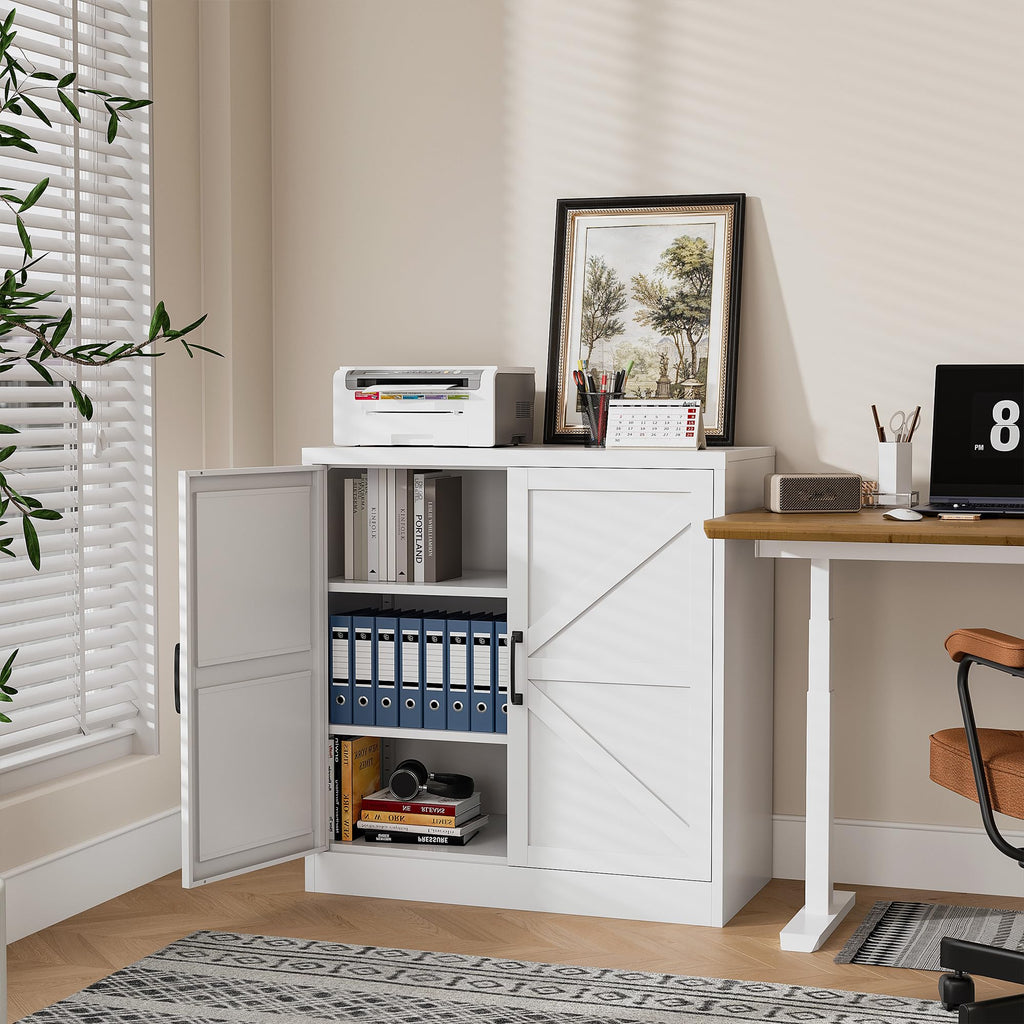 White 36" Metal Storage Cabinet with Doors and 2 Adjustable Shelves Q44328